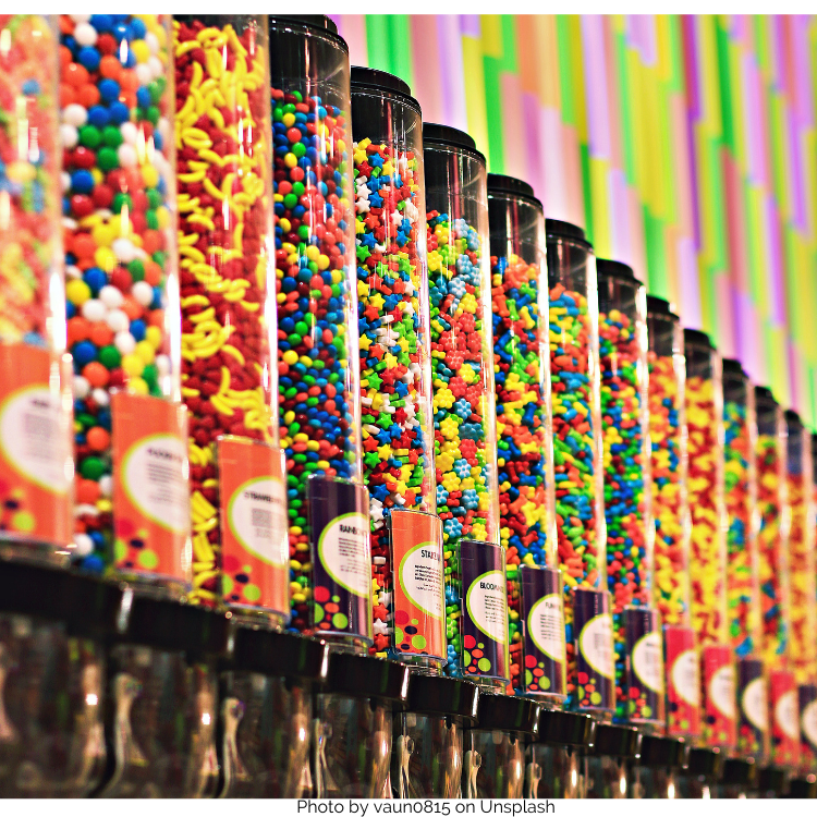 Rows of Candy Dispensers