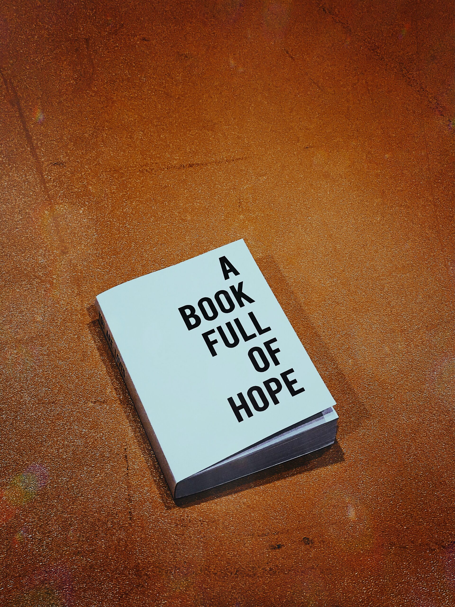 Picture of White Book with title Book of Hope on a Brown Table